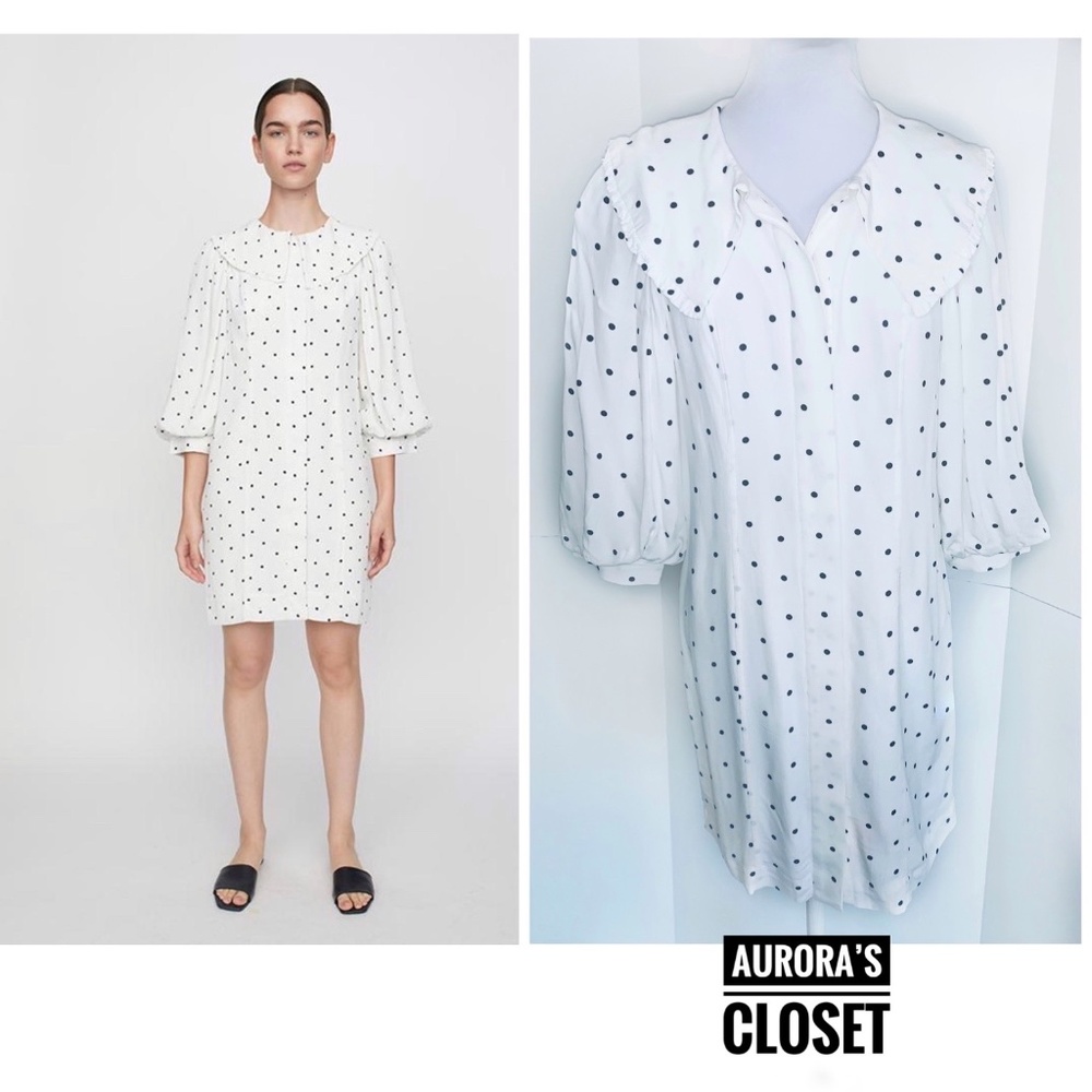 Just Female XS White Create Dress Polka Dot 3/4 Ballon Sleeve EU 34